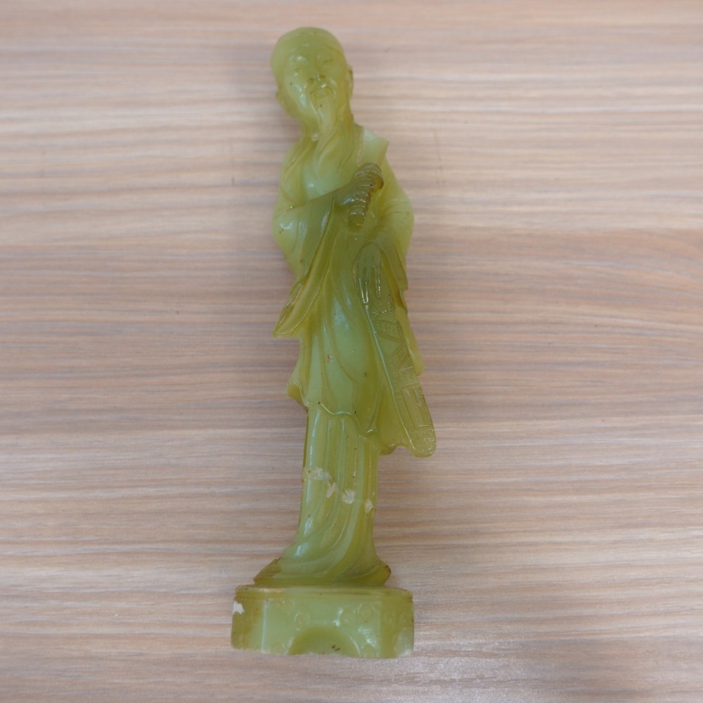 Vintage Chinese Immortal Wise Man Figurine Serpentine Jade Green Hand Carve Art - Picture 6 of 13